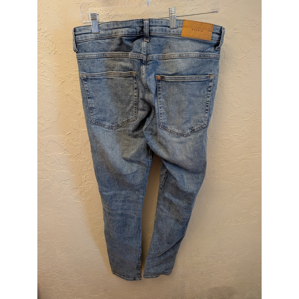 H&M Denim Ripped Slim‎ Fit Jeans Mens Blue Button Fly size 34